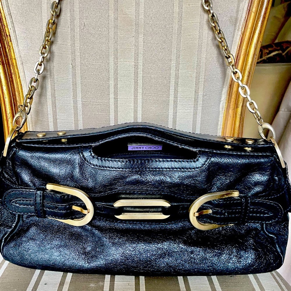 Jimmy Choo Lather Bag With Gold Chain and Buckles